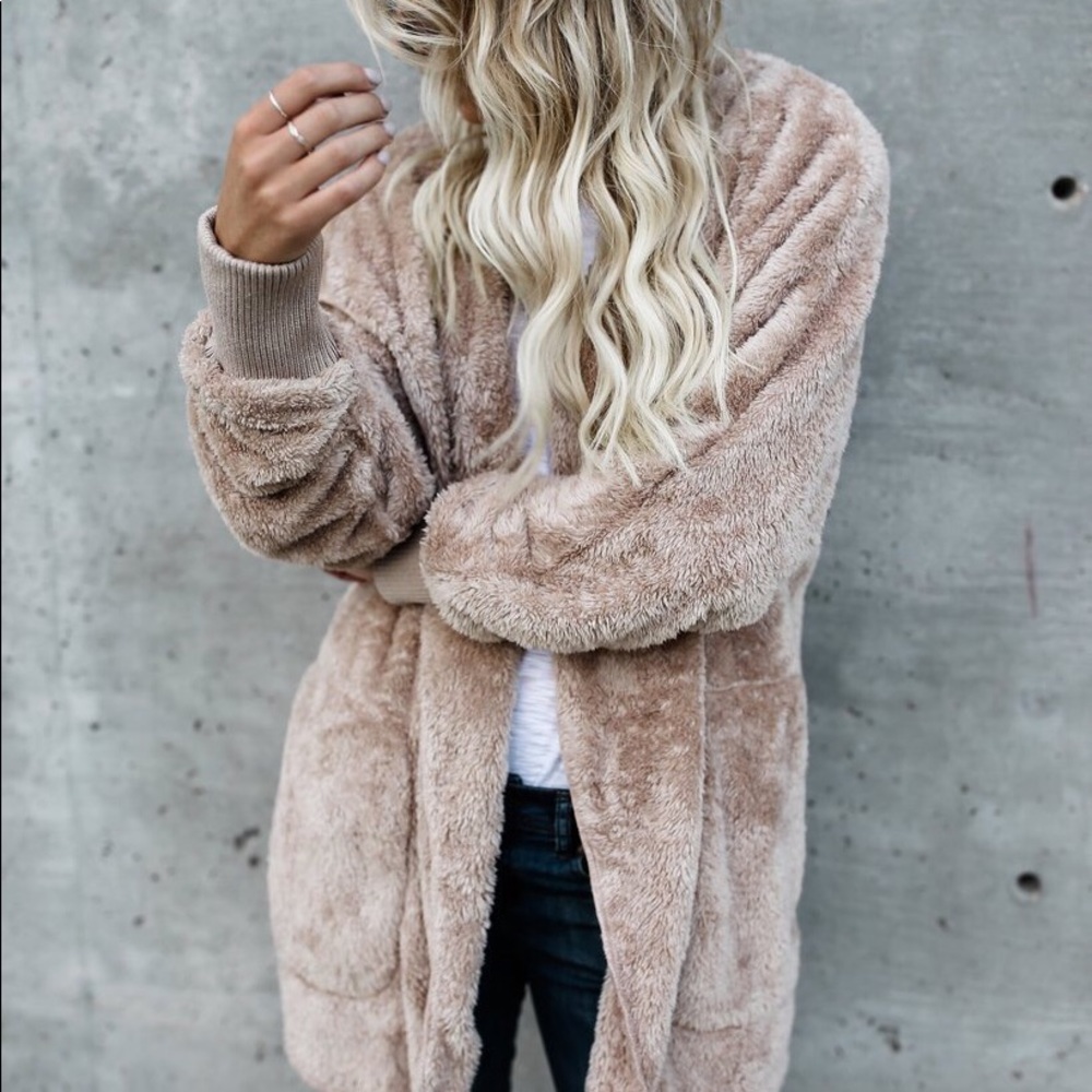 Last 1! Faux Fur Fuzzy Hooded Cardigan - Picture 3 of 8